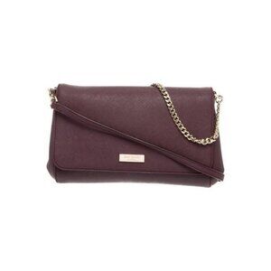 Kate Spade Burgundy Leather Crossbody Clutch Bag With Gold Chain Strap & Printed